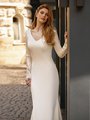 Modest V-neckline Crepe Wedding Dress With Long Cut Out Sleeves Style M5045