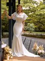 Modest Foral Lace Mermaid Wedding Dress With Short Illusion Flutter Sleeves Style M5046