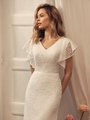 Modest V-Neckline Boho Lace Wedding Gown With Short Flutter Sleeves Style M5052