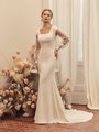 Modest Square Neck Crepe Mermaid Wedding Dress With Illusion Lace Bishop Sleeves Style M5053