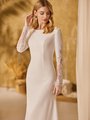Simple Modest Bateau Neckline Crepe Wedding Dress With Cut-out Long Sleeves Style M5055 Simple Modest Bateau Neckline Crepe Wedding Dress With Cut-out Long Sleeves Style M5055