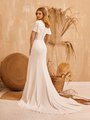 Modest V Neck Back Chiffon Wedding Dress With Short Butterfly Sleeves and Sweep Train Style M5056