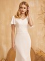 Modest V-Neckline Chiffon Wedding Dress With Double Lace Trims At Waist and Butterful Sleeves Style M5056