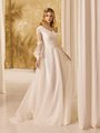 Modest A-line Wedding Dress With Lace Along Bodice and Long Poet Sleeves Style M5057
