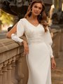 Modest V-Neckline Wedding Dress With Beaded Trims at Neckline and Waistline Style M5062 Modest V-Neckline Wedding Dress With Beaded Trims at Neckline and Waistline Style M5062