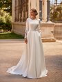 Modest Scoop Neck A-line Crepe Wedding Dress with Long Sleeves Style M5063