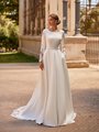 Modest Scoop Neck A-line Crepe Wedding Dress with Long Sleeves Style M5063 Modest Scoop Neck A-line Crepe Wedding Dress with Long Sleeves Style M5063