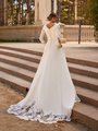 Modest Crepe Wedding Dress With Buttons Along Zipper and Cutout Lace Chapel Train Style M5063