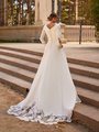 Modest Crepe Wedding Dress With Buttons Along Zipper and Cutout Lace Chapel Train Style M5063 Modest Crepe Wedding Dress With Buttons Along Zipper and Cutout Lace Chapel Train Style M5063