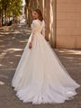 Modest High Neck Wedding Dress With Buttons Along Zipper and Chapel Train Style M5065