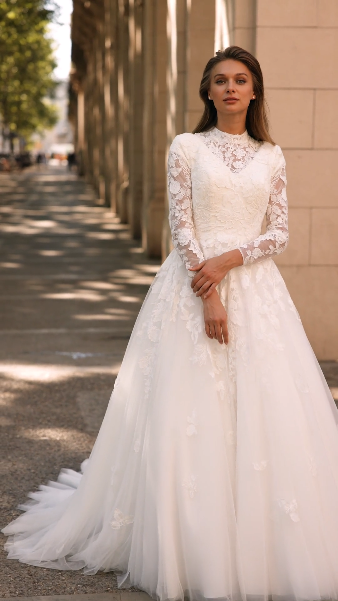 Modest Illusion Mock Neck Tulle and Lace Ball Gown Wedding Dress With Long Sleeves Style M5065 Modest Illusion Mock Neck Tulle and Lace Ball Gown Wedding Dress With Long Sleeves Style M5065