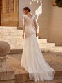 Bateau Back Modest Wedding Dress With Crystal Buttons And Loops Along Zipper Style M5066 