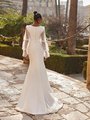 Modest Bateau Back Crepe Wedding Dress with Buttons Along Zipper and Sweep Train Style M5071