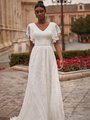 Modest V-Neckline Boho Lace Wedding Dress with Butterfly Sleeves Style M5072