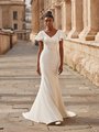 Crepe Mermaid Wedding Dress with Modest V-Neck and Butterfly Sleeves M5073