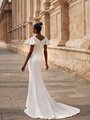 Modest Crepe V-Back Neckline Wedding Dress with Buttons Along Zipper and Sweep Train M5073