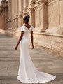 Modest Crepe V-Back Neckline Wedding Dress with Buttons Along Zipper and Sweep Train M5073 Modest Crepe V-Back Neckline Wedding Dress with Buttons Along Zipper and Sweep Train M5073
