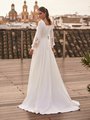 Modest Square Back Crepe Wedding Dress with Buttons and Loops Along Zipper and Sweep Train Style M5075
