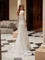 Modest Lace V-Back Neckline Wedding Dress with Buttons Along Zipper and Sweep Train Style M5076