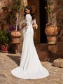 Modest Square Back Neckline Mermaid Crepe Wedding Dress With Chiffon Bow Sleeves