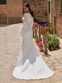 Crepe Modest Wedding Dress With Chapel Train and Buttons along zipper to end of train