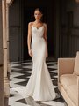 Moonlight Tango T102 Figure-Flattering Beaded Lace Appliques and Crepe Mermaid with Sweetheart Neckline