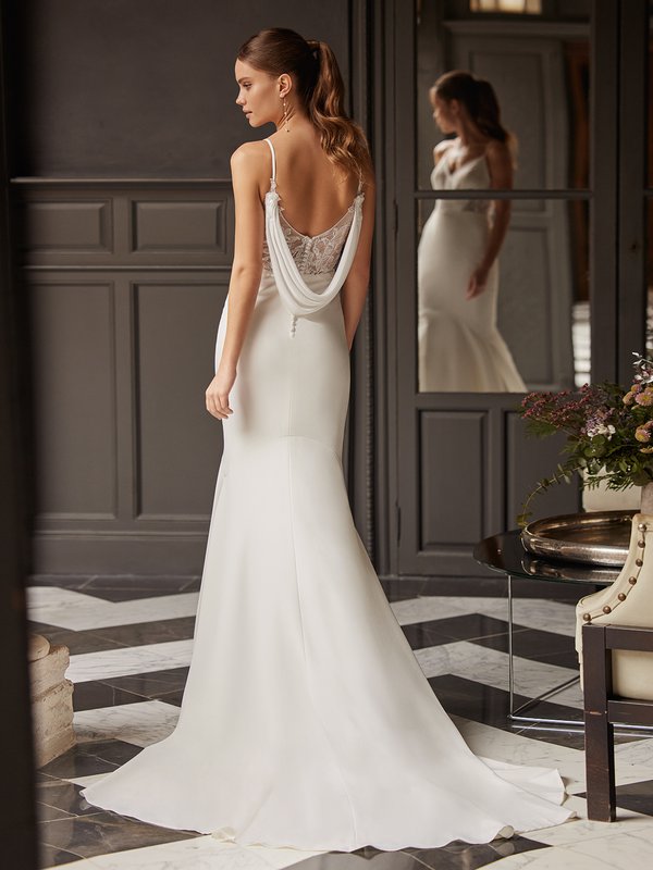 cowl back wedding dress