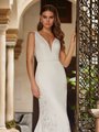 Moonlight Tango T105 Figure-Hugging Deep V-Neck Crepe and Beaded Lacce Appliques Mermaid with Beaded Lace Trim at Front Waist