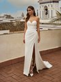 Moonlight Tango T109 Chic Ruched Bodice Strapless Sweetheart Crepe Back Satin Mermaid with Front Leg Slit Moonlight Tango T109 Chic Ruched Bodice Strapless Sweetheart Crepe Back Satin Mermaid with Front Leg Slit