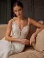 Unlined Deep V-Neck with Illusion Inset Tulle and Lace Appliques A-Line Wedding Gown Moonlight Tango T111