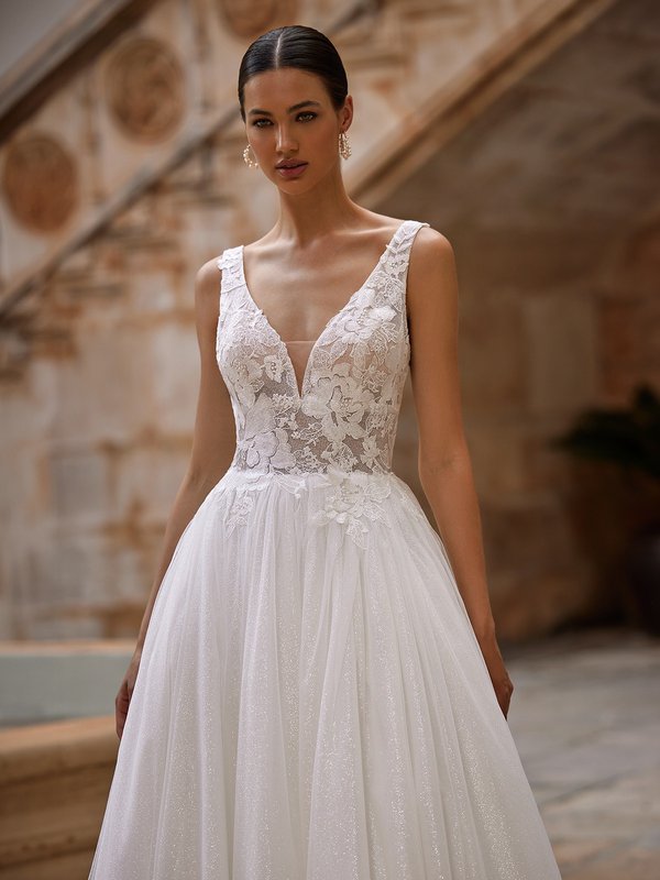 Tulle V-Neck A-line Wedding Dress with Sweep Train Tulle V-Neck A-line Wedding Dress with Sweep Train