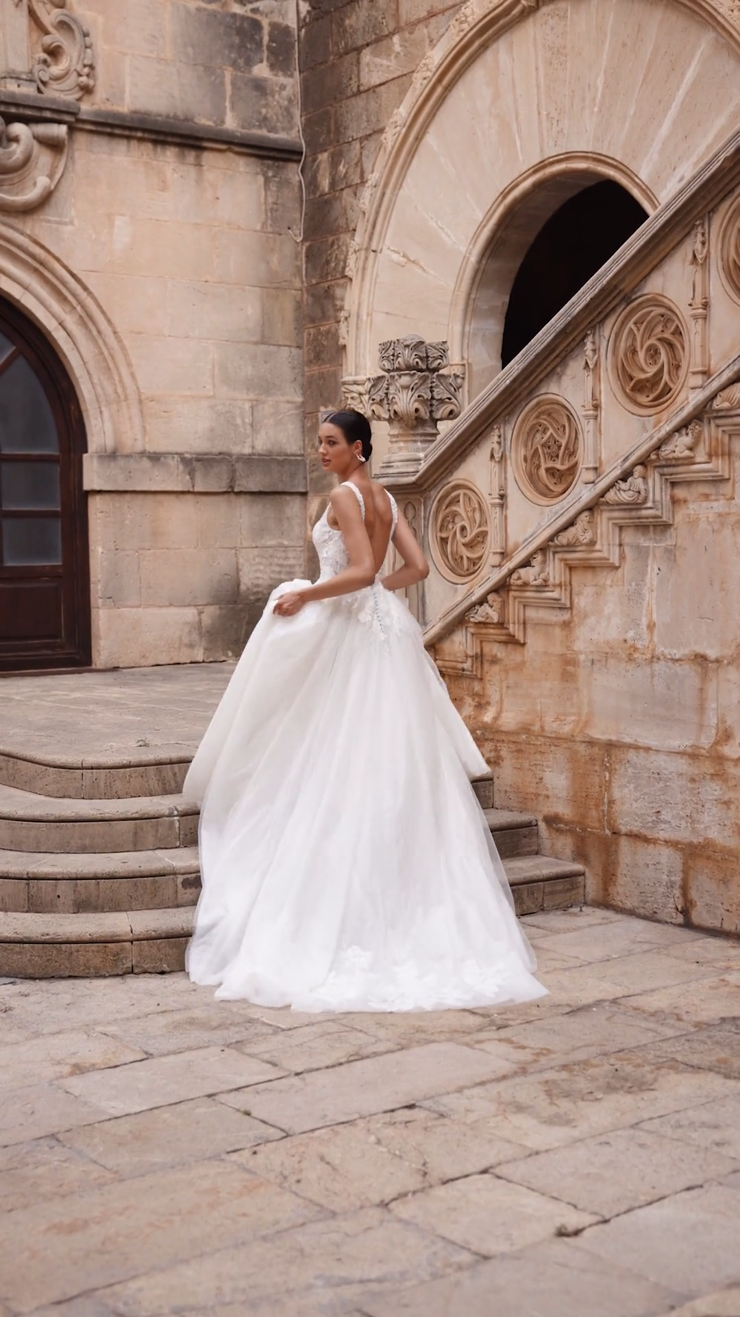 Sparkly princess ball gown wedding dress with sparkle tulle and large floral lace appliques