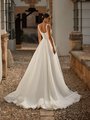 Crepe scoop neckline wedding dress with thick straps and organza A-line skirt