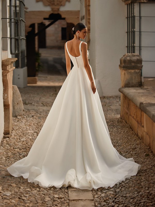 Organza and Satin Square Neck A-line Wedding Dress