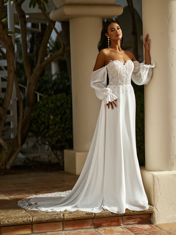 Off The Shoulder Bishop Sleeve Chiffon A-line Wedding Dress