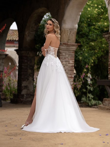 Illusion Open Back Lace Appliques and Tulle A-Line with Sweep Train Moonlight Tango T167 Illusion Open Back Lace Appliques and Tulle A-Line with Sweep Train Moonlight Tango T167