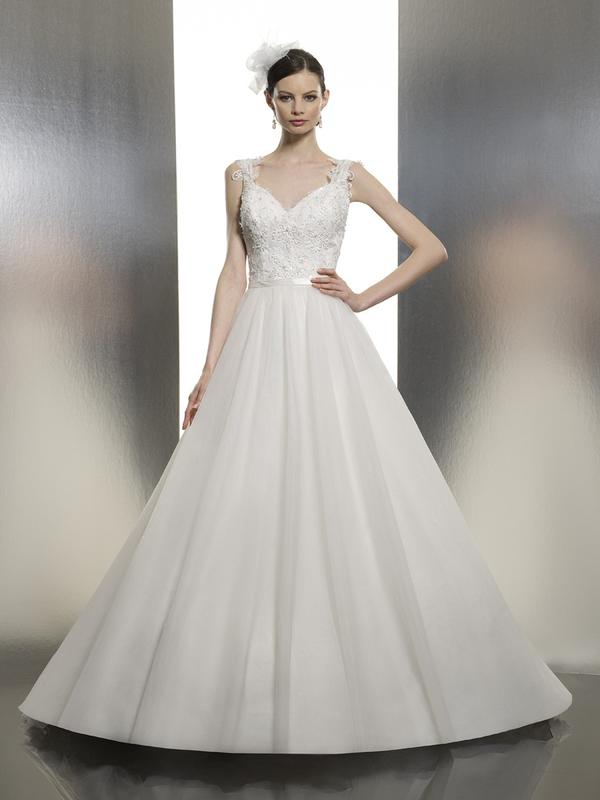 Moonlight Tango T634 natural waist ball gown wedding gown with lace straps Moonlight Tango T634 natural waist ball gown wedding gown with lace straps