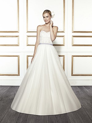 Moonlight Tango T681 strapless elegant lace ball gown wedding dress with sash Moonlight Tango T681 strapless elegant lace ball gown wedding dress with sash