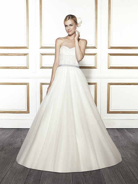 Moonlight Tango T681 strapless elegant lace ball gown wedding dress with sash Moonlight Tango T681 strapless elegant lace ball gown wedding dress with sash
