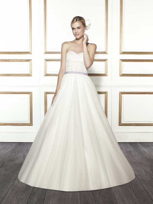 Moonlight Tango T681 strapless elegant lace ball gown wedding dress with sash Moonlight Tango T681 strapless elegant lace ball gown wedding dress with sash