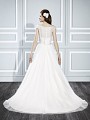 Moonlight Tango T709 elegant A-line wedding dress with pearls on bodice and illusion back Moonlight Tango T709 elegant A-line wedding dress with pearls on bodice and illusion back