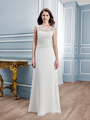 Moonlight Tango T749 elegant lace A-line wedding gown with bateau neckline Moonlight Tango T749 elegant lace A-line wedding gown with bateau neckline
