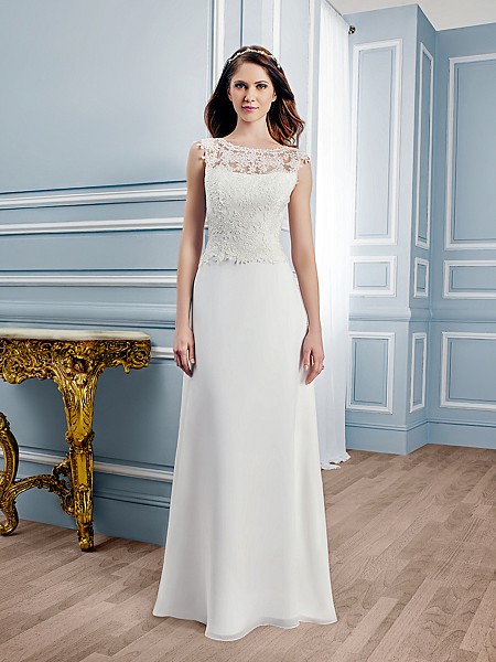 Moonlight Tango T749 elegant lace A-line wedding gown with bateau neckline Moonlight Tango T749 elegant lace A-line wedding gown with bateau neckline
