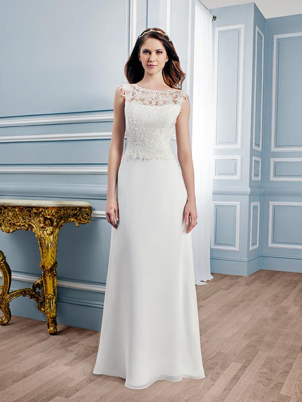 Moonlight Tango T749 elegant lace A-line wedding gown with bateau neckline Moonlight Tango T749 elegant lace A-line wedding gown with bateau neckline