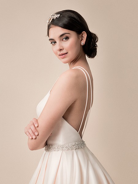 Moonlight Tango T796 opulent mikado bridal ball gown with spaghetti straps and included beaded sash Moonlight Tango T796 opulent mikado bridal ball gown with spaghetti straps and included beaded sash