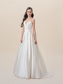 Moonlight Tango T821 sleek satin A-line wedding dress with alluring sweetheart neckline and pockets