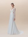 Moonlight Tango T829 chiffon fit and flare deep V-neck wedding dress with long lace sleeves Moonlight Tango T829 chiffon fit and flare deep V-neck wedding dress with long lace sleeves
