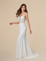 Moonlight Tango T841 sexy see-through lace bodice and crepe-back satin bridal gown with thin lace straps
