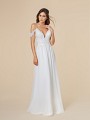 Moonlight Tango T842 chiffon and lattice net deep V-neck A-line bridal gown with swag sleeves in ivory Moonlight Tango T842 chiffon and lattice net deep V-neck A-line bridal gown with swag sleeves in ivory
