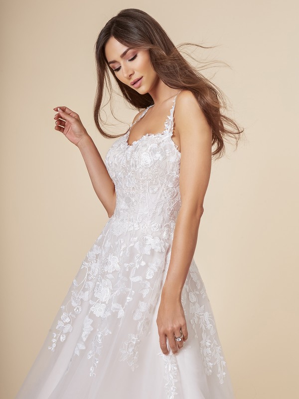 Moonlight Tango T843 ivory and taupe tulle and lace A-line bridal gown with soft sweetheart neckline Moonlight Tango T843 ivory and taupe tulle and lace A-line bridal gown with soft sweetheart neckline